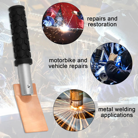 Copper Welding Spoon Set Of 3 Backer Paddles For MIG Welding showing uses in vehicle and metal repairs