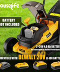 40V Cordless Lawn Mower Compatible With Two 20V Max Batteries Tool Only, 14 Inch Electric Lawn Mower With 35L Grass Bag, 6 Position Height Adjustment, Foldable Push Mower For Quick No Fuss Yard Work. Open battery compartment on 40V max lawn mower; battery not included.