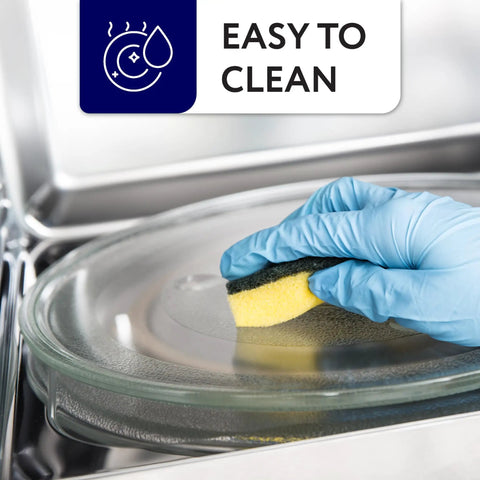 Gloved hand cleaning Replacement Microwave Glass Plate 12.5 Inch Clear Easy Swap for GE and Samsung Microwaves
