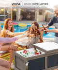 80 Qt Rolling Patio Cooler With Bottle Opener And Shelf For Backyard Hangouts And Gatherings by poolside, Taupe Brown finish