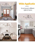 8 Light Sputnik Ceiling Chandelier In Brushed Nickel Silver, installed in various rooms including foyer, living room, kitchen.