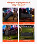 Rock Solid Drum Hardware Rolling Bag With Smooth Gliding Wheels And Extra Thick Padding For Snare Cymbal Stands And Kick Drum Pedals in various carrying methods.