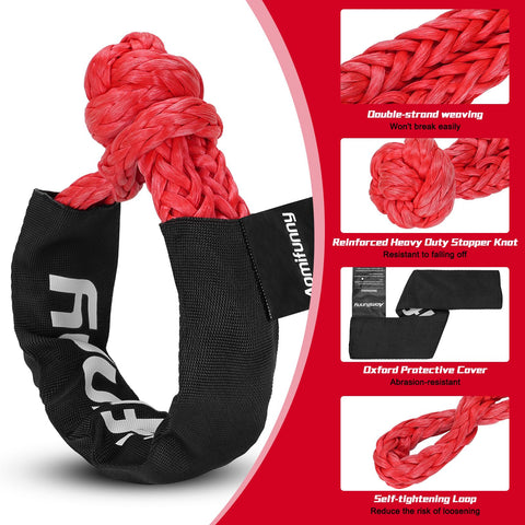 Two Pack One Half Inch By Twenty Two Inch Synthetic Soft Shackle Rope With Winch Ring For Road Recovery 56000 Lb