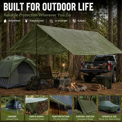 8 Pack Camping Tarps 6x8 Ft Waterproof 5.5 Mil Heavy Duty Ground Cover Rain Shelter for Camping, Farm, Patio, Roof, Boats, Cars