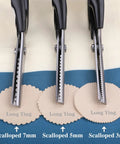 Scalloped Pinking Shears For Fabric And Dressmaking, Pro Grade Ultra Sharp Stainless Steel Zigzag Scissors, Handheld Anti Fray Edging For Quilting And Craft Projects, 7mm Scalloped Blade For Clean Professional Finishes showing 7mm, 5mm, and 3mm blades
