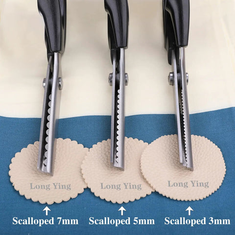 Scalloped Pinking Shears For Fabric And Dressmaking, Pro Grade Ultra Sharp Stainless Steel Zigzag Scissors, Handheld Anti Fray Edging For Quilting And Craft Projects, 7mm Scalloped Blade For Clean Professional Finishes showing 7mm, 5mm, and 3mm blades