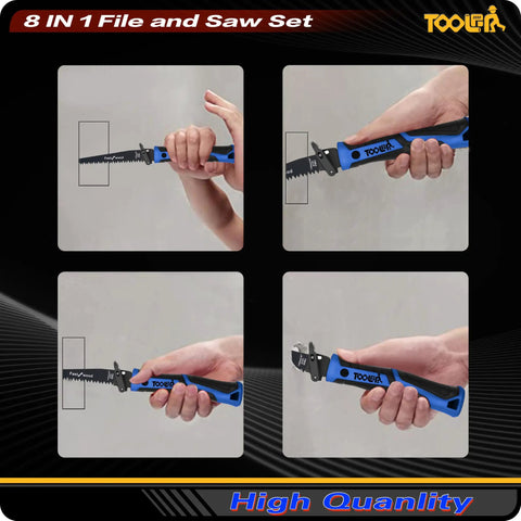 8-In-1 Adjustable Hand Saw With Quick Change Blades For Cutting Drywall Sheetrock Wood Metal Plastic And Plywood Includes Hacksaw Jab Saw Long Blade And Non Slip Blue Handle