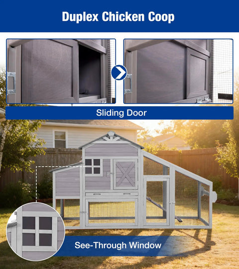 Movable Chicken Coop With Wheels For Easy Backyard Maneuvering showing sliding door and see-through window