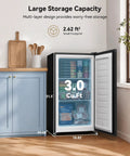 Compact 3.0 Cubic Foot Upright Mini Freezer In Black Delivers Sweet Cold Storage For Apartments And Dorm Rooms Without Making A Peep, open showing food.