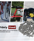 80H Heavy Duty Roller Chain 10 Ft Long With 1 Connecting Link, Carbon Steel, 120 Links, shown with mechanical devices