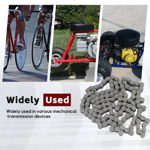 80H Heavy Duty Roller Chain 10 Ft Long With 1 Connecting Link, Carbon Steel, 120 Links, shown with mechanical devices