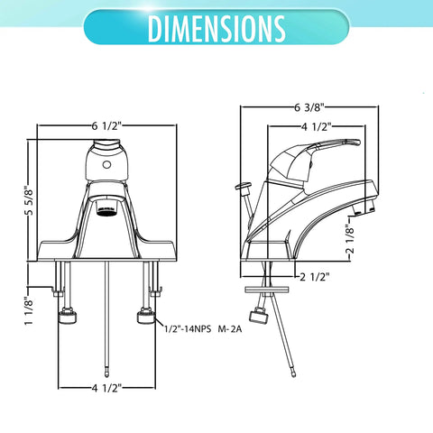 Dimensions diagram of WaterSense Certified Brushed Nickel Single-Handle Bathroom Sink Faucet With Sleek Modern Look.