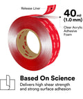 Heavy-Duty Clear Mounting Tape 3/4 in x 15 yd, 40 mil (0.040 in / 1.02 mm) Double-Sided Foam Adhesive roll with release liner