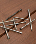 DSVT4MB Deck-Drive DSV Wood Screw 10 x 4 Inch Flat Head displayed on wooden boards for dimensional lumber deck projects