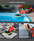Beast 1400W Rotary Car Polisher With 6 And 7 Inch Pads showing different holding styles on car exterior surfaces