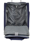 Open view of Underseat Carry On Luggage With USB And USB C Ports, 16 Inch Compact Travel Case In Blue Depths, showing interior space