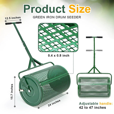 24 Inch Compost Spreader For Peat Moss And Manure Lightweight Metal Mesh Roller With Adjustable T Shaped Handle Easy Roll Lawn