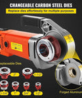 Heavy Duty Electric Pipe Threader Machine With 2300W All Copper Motor shows changeable carbon steel dies for versatile use.