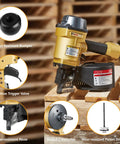 Coil Siding Nailer Workhorse For Wood Projects, Accepts 1 3/4 In To 2 3/4 In Nails, 1/4 NPT Air Connector, Lightweight Aluminum Housing