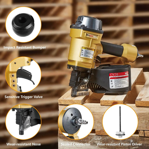 Coil Siding Nailer Workhorse For Wood Projects, Accepts 1 3/4 In To 2 3/4 In Nails, 1/4 NPT Air Connector, Lightweight Aluminum Housing