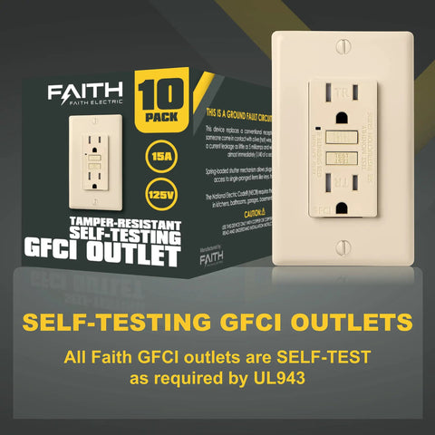 15A GFCI Outlet With LED Indicator And Self Test, Kid Safe Tamper Resistant GFI Duplex Receptacles ETL Listed Includes Wall Plate Ground Fault Protection 10 Pack Ivory packaging and single outlet