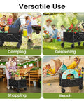 Lightweight Foldable Wagon With 360 Degree Wheels And Flexible Handle, 220 Lb Load Capacity for camping, gardening, shopping, beach