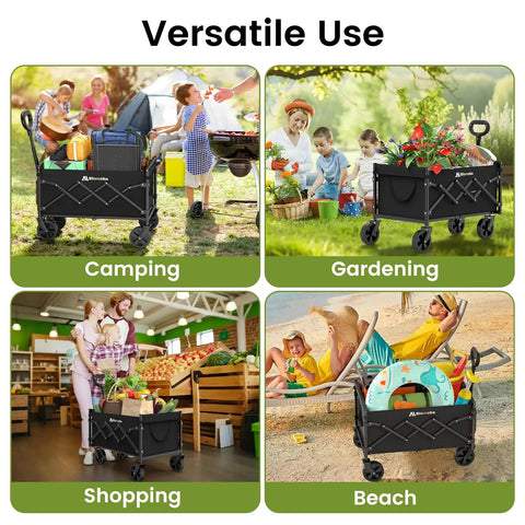 Lightweight Foldable Wagon With 360 Degree Wheels And Flexible Handle, 220 Lb Load Capacity for camping, gardening, shopping, beach
