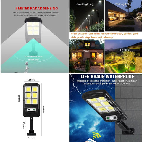 Solar Powered Motion Sensor Outdoor Lights 6000 Lumens LED IP67 Waterproof Wall Lights With Remote Control in various settings