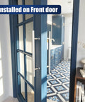 18 Inch Back-To-Back Door Pull Handle in Brushed Nickel Anti-Fingerprint Finish installed on blue door