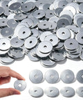 Hand holding 200 Piece Zinc Fender Washers 3/16 Inch By 1 1/4 Inch 2mm Thickness For Wood And Wet Environments Galvanized