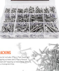 Open box displaying Self Tapping Screws Assortment Kit 550 Pieces M3 Through M6 304 Stainless Steel for metal, wood, and plastic.