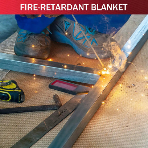 Two Pack 4x6 Ft Welding Blankets, Beefy Heavy Duty Fiberglass Heat Resistant Fabric That Withstands Up To 1022F in use during welding