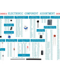 All In One Electronic Component Kit With 2038 Pieces Including LEDs Diodes Resistors Capacitors ICs Transistors PCBs Digital Tubes And Voltage Regulators For DIYers And Pro Techs A Handy Starter Set showcasing all components and values.