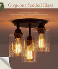Three Light Dope Industrial Black Ceiling Light Fixture With Clear Seeded Glass Shades Semi Flush Mount