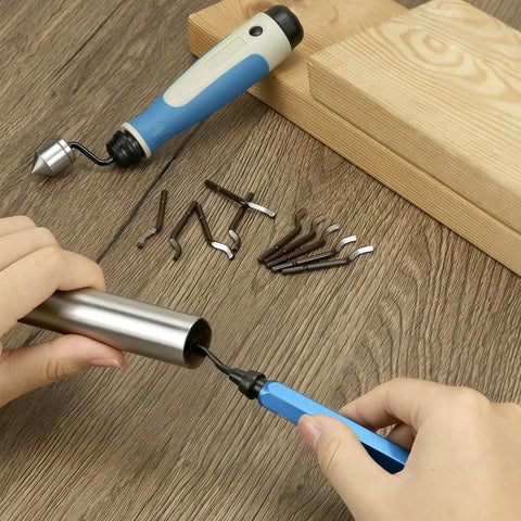 Pro Grade Hand Deburring Tool Kit With 10 Rotary Blades And Countersink Blade for Wood Plastic Aluminum and Steel in use