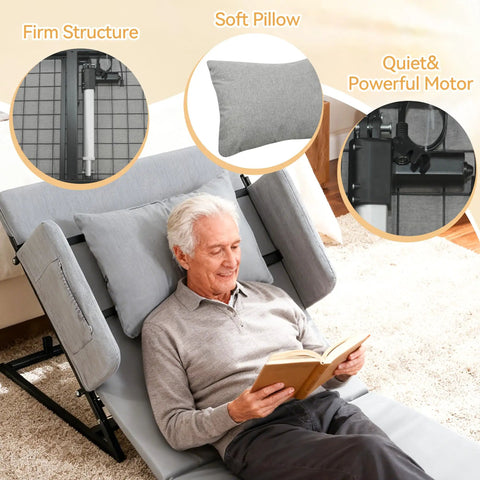 Heavy Duty Electric Lifting Backrest For Bed With Remote Control Adjustable Power Recliner System 2 To 80 Degree Range, man reading.