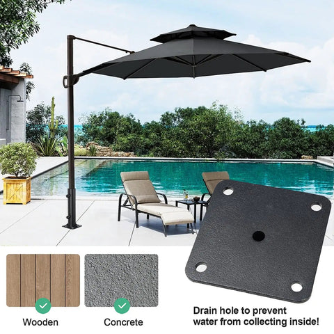 Heavy Duty Patio Umbrella Base Mount For 1 To 1.8 Inch Poles by pool on deck, secure screw mount shown for wood/concrete surfaces