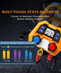 Digital Manifold Gauge For HVAC And Refrigeration Systems With 3 Ports LCD Display shown on impact site with precision graph.