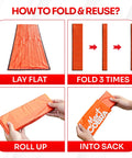 Emergency Sleeping Bag 1 Pack For Survival Gear Waterproof Mylar Bivy Sack folding instructions for reuse and storage