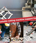 Workhorse Adjustable Height Table Saw Rollers Heavy Duty Fold Flat Cutting Machine Sidekick Support Frame Rust Resistant Steel propping wood and steel during cutting tasks.