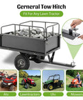 Heavy Duty 600Lb Dump Cart For Farm And Garden Tow Behind Utility Trailer loaded with rocks, compatible with lawn tractors.