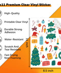 Pro Grade Clear Vinyl Sticker Paper 30 Sheets Printable Self Adhesive Label Sheets Letter Size 8X11 Inch For Inkjet Printers featuring colorful holiday designs.