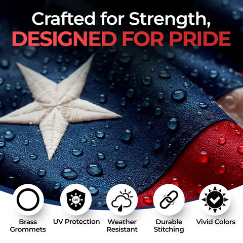 Heavy Duty Outdoor US Flag 3x5 Ft With Embroidered Stars Reinforced Material UV Protection and Brass Grommets in rain