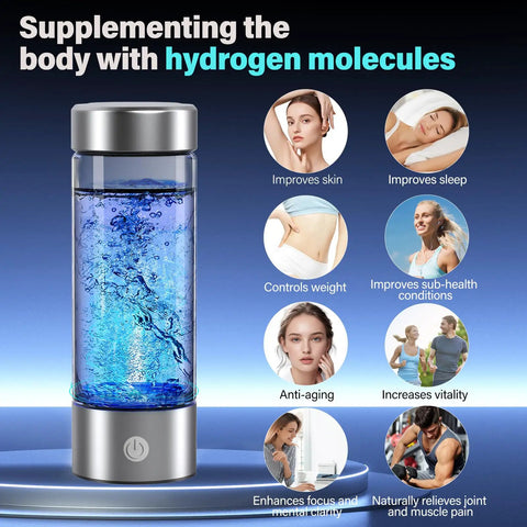 Portable Hydrogen Water Bottle With PEM-SPE Tech USB Rechargeable Ionizer Cup Delivers Up To 3000 PPB Hydrogen In About Three Minutes