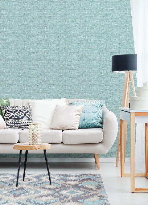 Blue Aqua Poplin Texture Peel And Stick Wallpaper For Smooth Surfaces, Repositionable And Removable With No Residue in living room