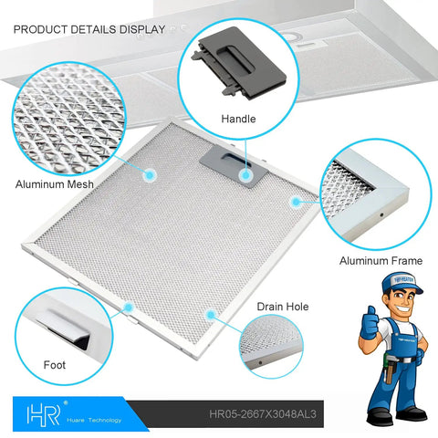 Upgraded W10169961A Universal Fit Aluminum Range Hood Filter Replacement 10.5x12 Inch Mesh Grease Filter product features detailed