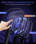 Ultimate 3500V Bug Zapper Handheld Electric Fly Swatter with 5 Layer Protection Grid showing safety mesh and high-voltage grid