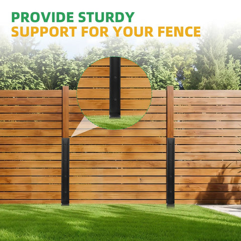 Heavy Duty Fence Post Repair Kit With Galvanized Steel Stabilizers and Rust Resistant Yard Boosters stabilizing a wooden fence.