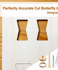 All In One 7 By 7 Inch Router Templates Set With Ten In One Bowtie Inlay And Butterfly Templates For Woodworking on wood surface