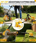 Cordless 21V Weed Eater With Three Cutting Attachments Electric String Trimmer showcasing adjustable head for edge, mower, brush cutter